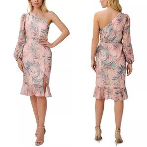 Aidan Mattox One Shoulder Pink Patterned Dress